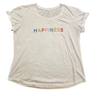 ana A New Approach Womens Happiness Graphic Tee White Slub Knit XL Short Sleeve